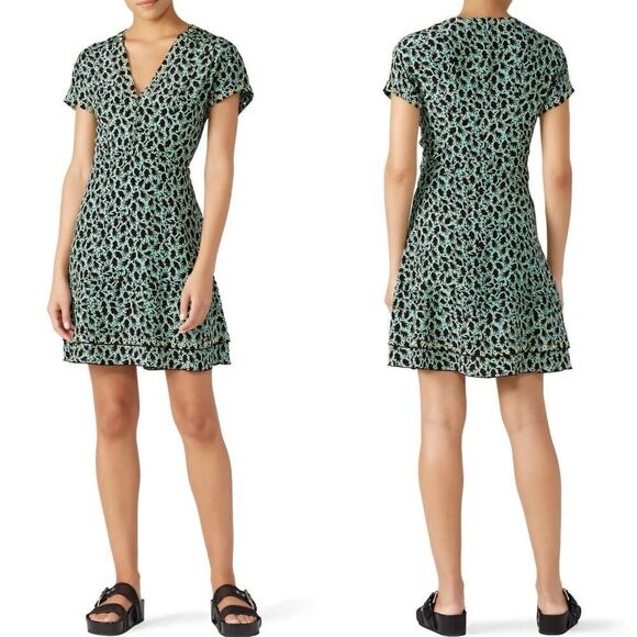 DEREK LAM 10 Crosby Dress Womens 8 Green Grommet Detail V-Neck Silk Blend Lined - Picture 1 of 12